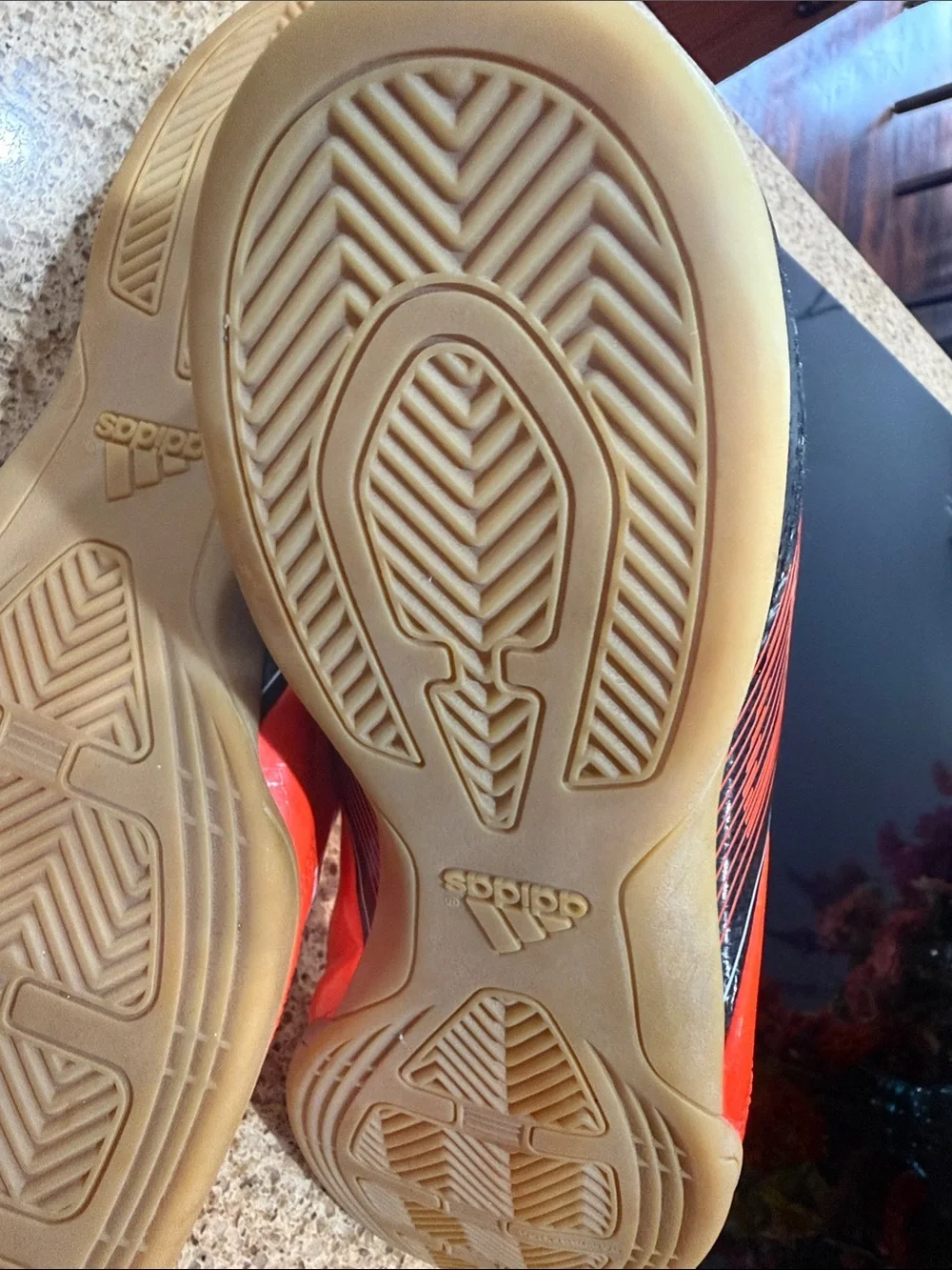 adidas Bright Orange Indoor Athletic Shoes with White Stripes